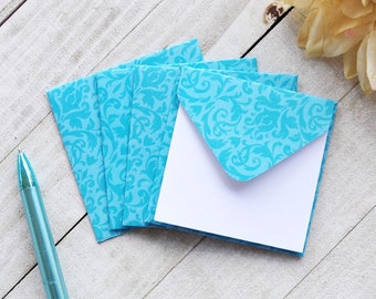 Teal Paisley Mini Envelopes, Small Paisley Envelopes, Gift Enclosure Cards, Blank Cards, Favor Cards, Small Stationery, Set of 4