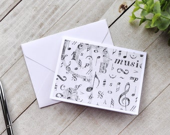 Musical Mini Note Cards, Small Music Mini Cards, Music Teacher Note Cards, Enclosure Cards, Small Cards, Floral Cards, Set of 4