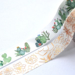 Cactus Washi Tape, Succulent Washi Tape, Rose Gold Cactus Washi Tape