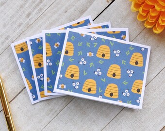 Honey Bee Mini Cards, Bee Blank Cards, Bee Keeper Cards, Gift Enclosure Cards, Favor Cards, Small Stationery, Any Occasion Cards, Set of 4