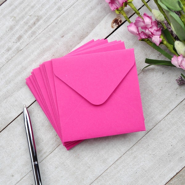 Bright Pink Mini Envelopes, Blank Mini Cards, Valentine's Day Envelopes, Bridal Shower Advice Cards, Set of 10