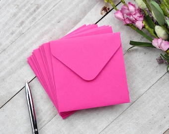 Bright Pink Mini Envelopes, Blank Mini Cards, Valentine's Day Envelopes, Bridal Shower Advice Cards, Set of 10