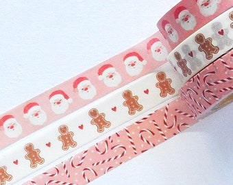 Christmas Washi Tape, Gingerbread Tape, Santa Claus Washi, Holiday Themed Craft Tape, Scrapbook Embellishment, Gift Wrap Tape