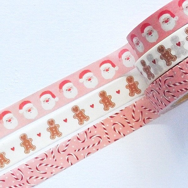 Christmas Washi Tape, Gingerbread Tape, Santa Claus Washi, Holiday Themed Craft Tape, Scrapbook Embellishment, Gift Wrap Tape