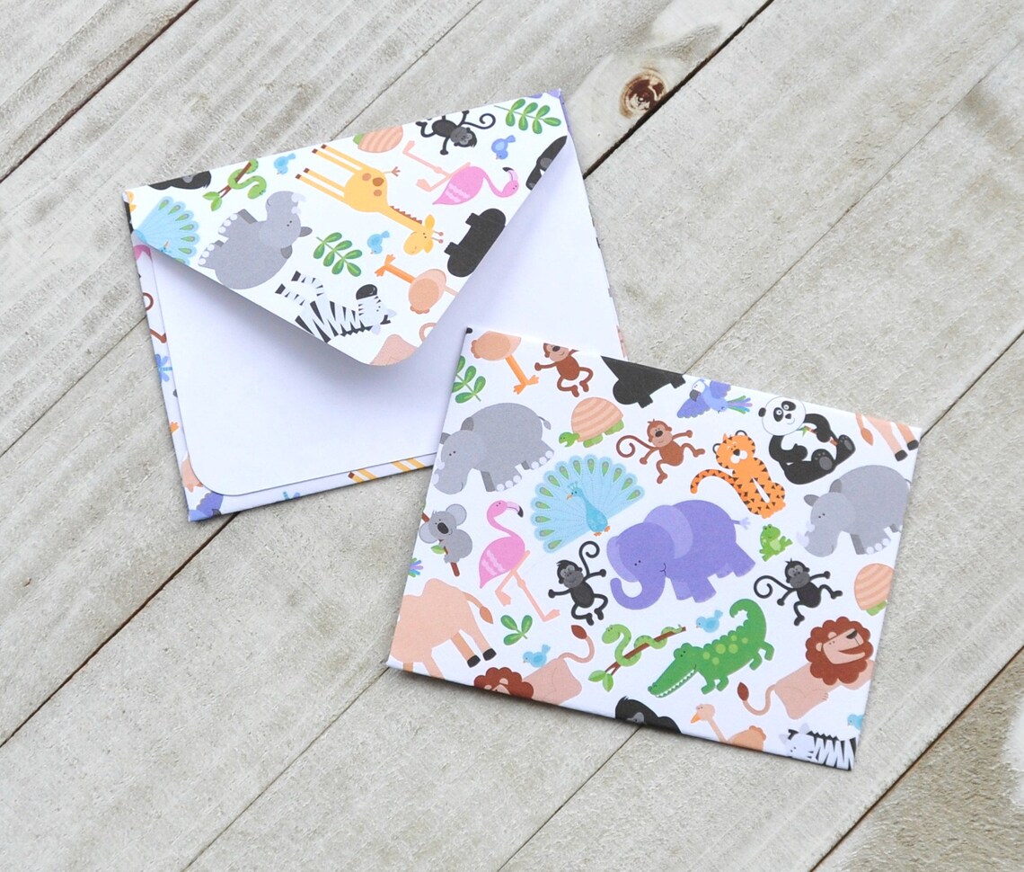 Zoo Animals Mini Envelopes Blank Cards Small Stationery | Etsy
