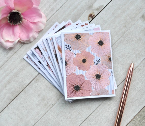 Poppy Mini Cards, Blank Note Cards, Small Floral Note Cards, Gift Cards,  Enclosure Cards, Set of 8 