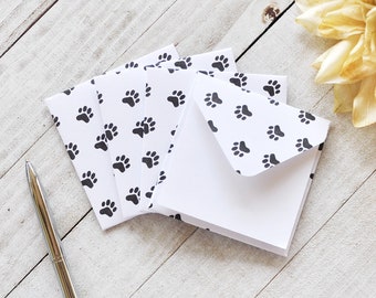 Paw Print Mini Envelopes, Paw Print Blank Cards, Enclosure Cards, Patterned Envelopes, Small Stationery, Favor Cards, Set of 4