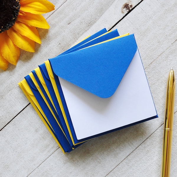 Blue and Yellow Mini Envelopes, Blank Mini Cards, Shower Advice Cards, Set of 10