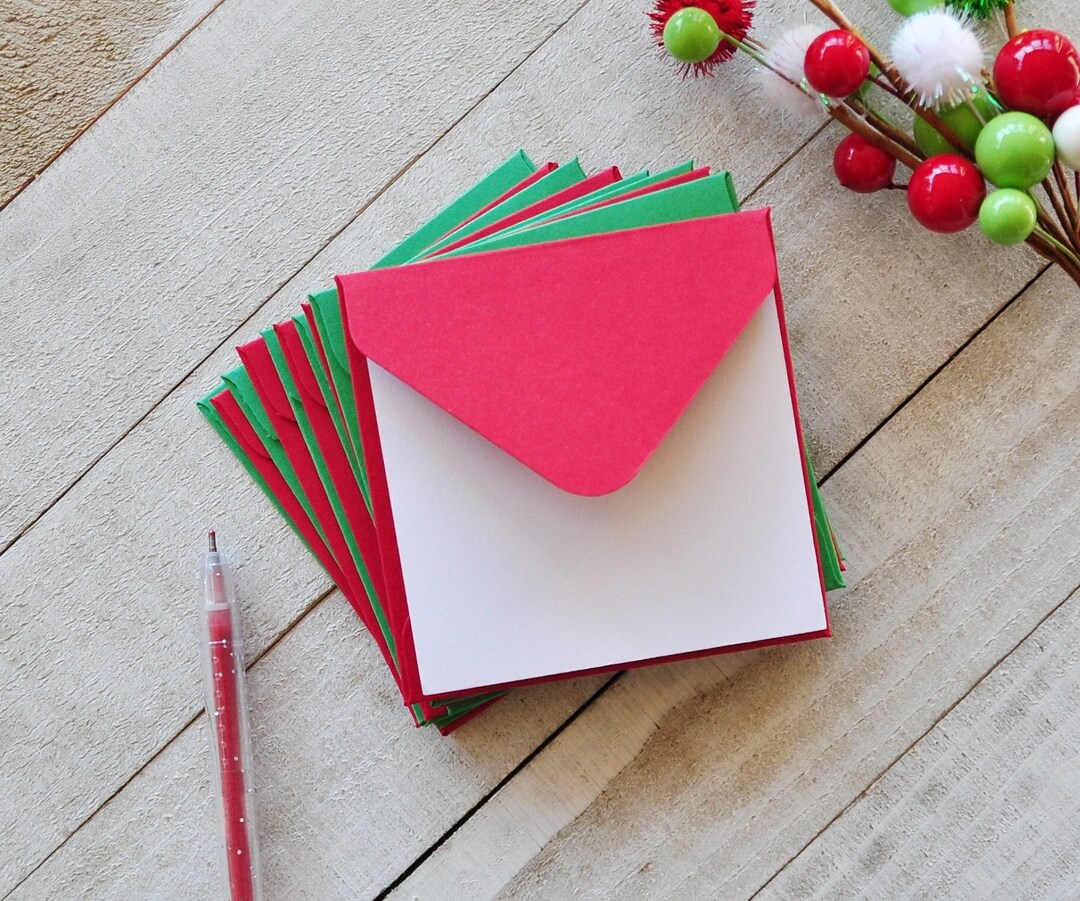 Red and Green Mini Envelopes, Blank Mini Cards, Christmas Envelopes ...