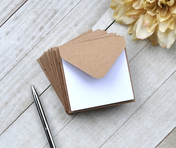Kraft Mini Envelopes, Blank Mini Cards, Advice Cards, Set of 10