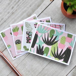 Cactus Mini Cards, Assorted Small Succulent Stationery, Enclosure Cards, Hostess Cards, Set of 4