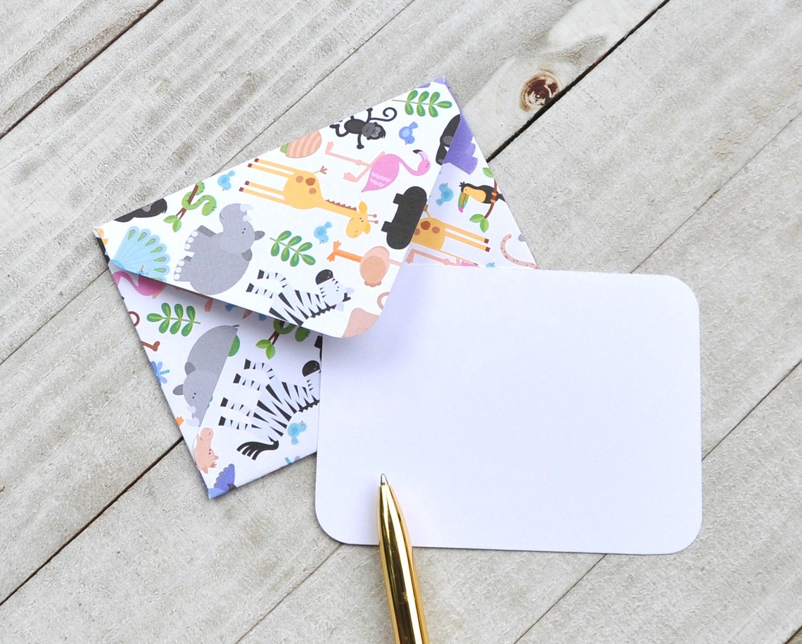 Zoo Animals Mini Envelopes Blank Cards Small Stationery | Etsy