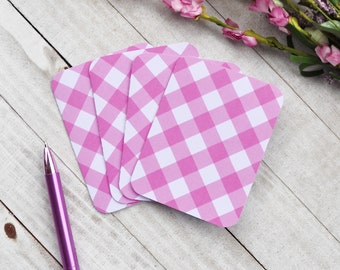 Pink Gingham Mini Cards, Small Baby Shower Cards, Favor Cards, Small Stationery, Enclosure Cards, Set of 4