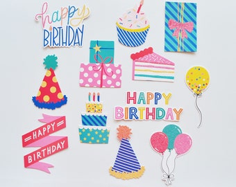 Autocollants Birthday Die Cut, Autocollants Scrapbook, Autocollants d’invitations d’anniversaire, Autocollants Planner, Embellissement Scrapbook, Embellissement de cartes