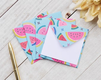 Small Watermelon Envelopes, Small Blank Cards, Small Stationery, Gift Enclosure Cards, Favor Cards, Patterned Envelopes, Set of 4