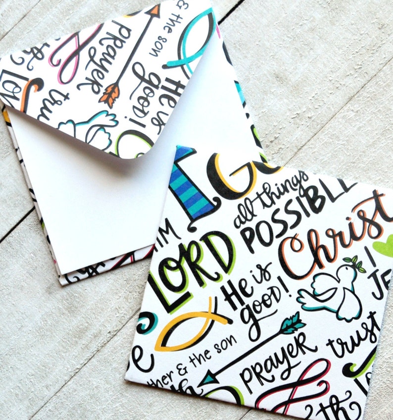 Christian Mini Envelopes, Christian Note Cards, Baptismal Note Cards, Enclosure Cards, Blank Cards, Christian Stationery, Set of 4 image 4