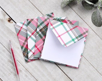 Christmas Plaid Mini Envelopes, Blank Cards, Enclosure Cards, Plaid Note Cards, Christmas Gift Cards, Small Stationery, Favor Cards