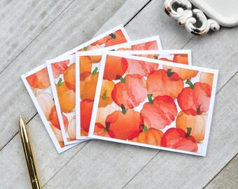 Small Pumpkin Cards, Autumn Mini Cards, Harvest Cards, Blank Cards, Favor Cards, Enclosure Cards, Stationery, Set of 4