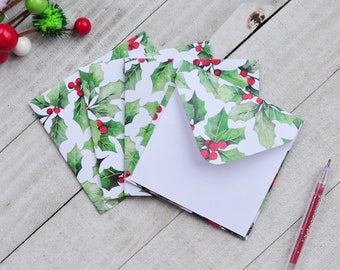 Christmas Holly Mini Envelopes, Christmas Mini Envelopes, Holly Blank Cards, Enclosure Cards, Patterned Envelopes, Set of 4