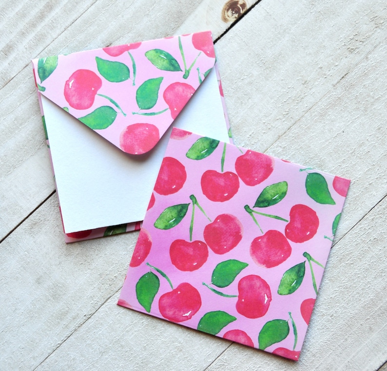 Blank Fruit Cards Party Favor Cards Gift Card Holders Cherry Note Cards Enclosure Cards Small Cherry Envelopes Patterned Envelopes