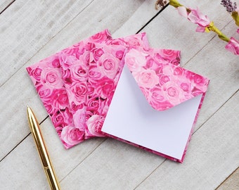 Small Pink Roses Envelopes, Blank Mini Cards, Baby Girl Shower Envelopes, Floral Envelopes, Gift Enclosure Cards, Set of 4