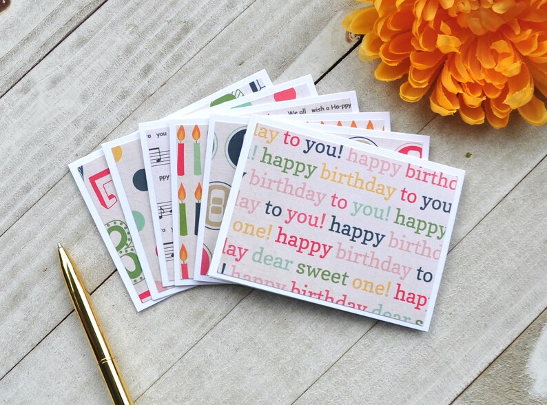 Assorted Birthday Mini Cards, Blank Birthday Cards, Favor Cards, Small Stationery, Enclosure Cards, Set of 6 image 1