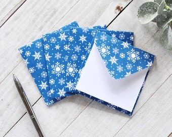 Small Snowflake Envelopes, Mini Christmas Cards, Holiday Cards, Winter Cards, Enclosure Cards, Set of 4