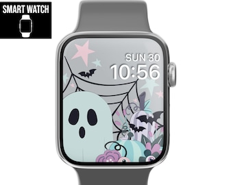 May include: A pastel-colored Halloween watch face with a ghost, bats, pumpkins, and a spiderweb. The watch face displays the time as 10:56 and the date as SUN 30.