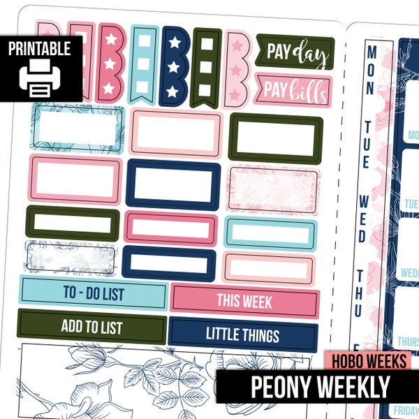 PRINTABLE | Peony - Hobonichi Weeks Weekly Planner Sticker Kit