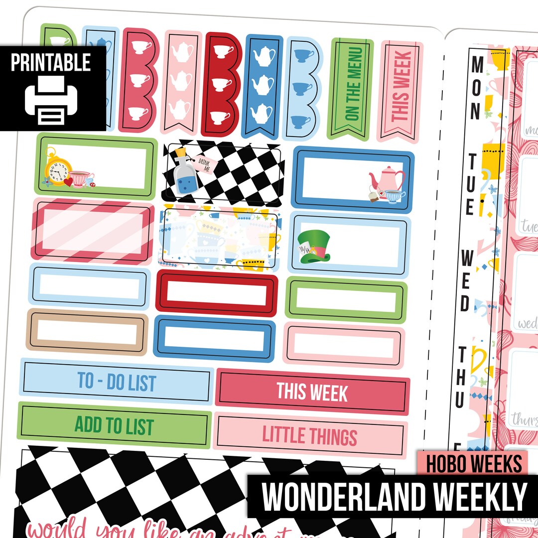 PRINTABLE | Wonderland - Hobonichi Weeks Weekly Planner Sticker Kit - Etsy