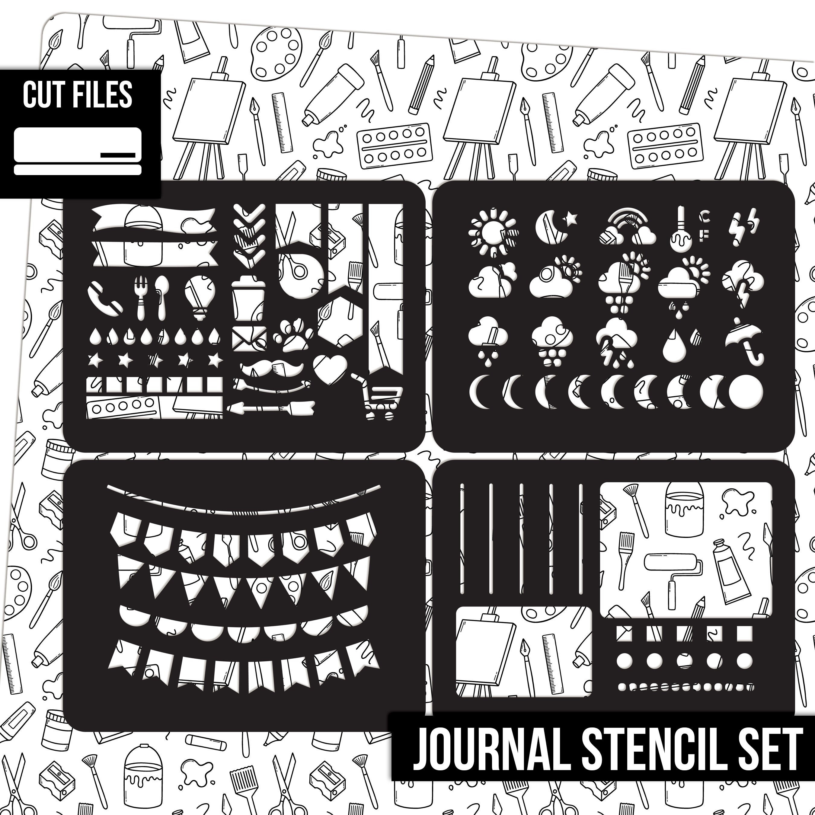 Weekly Planner Layout Journaling Supplies Kit (18 Stencils & 14 Sticker Sheets) - Minimalist