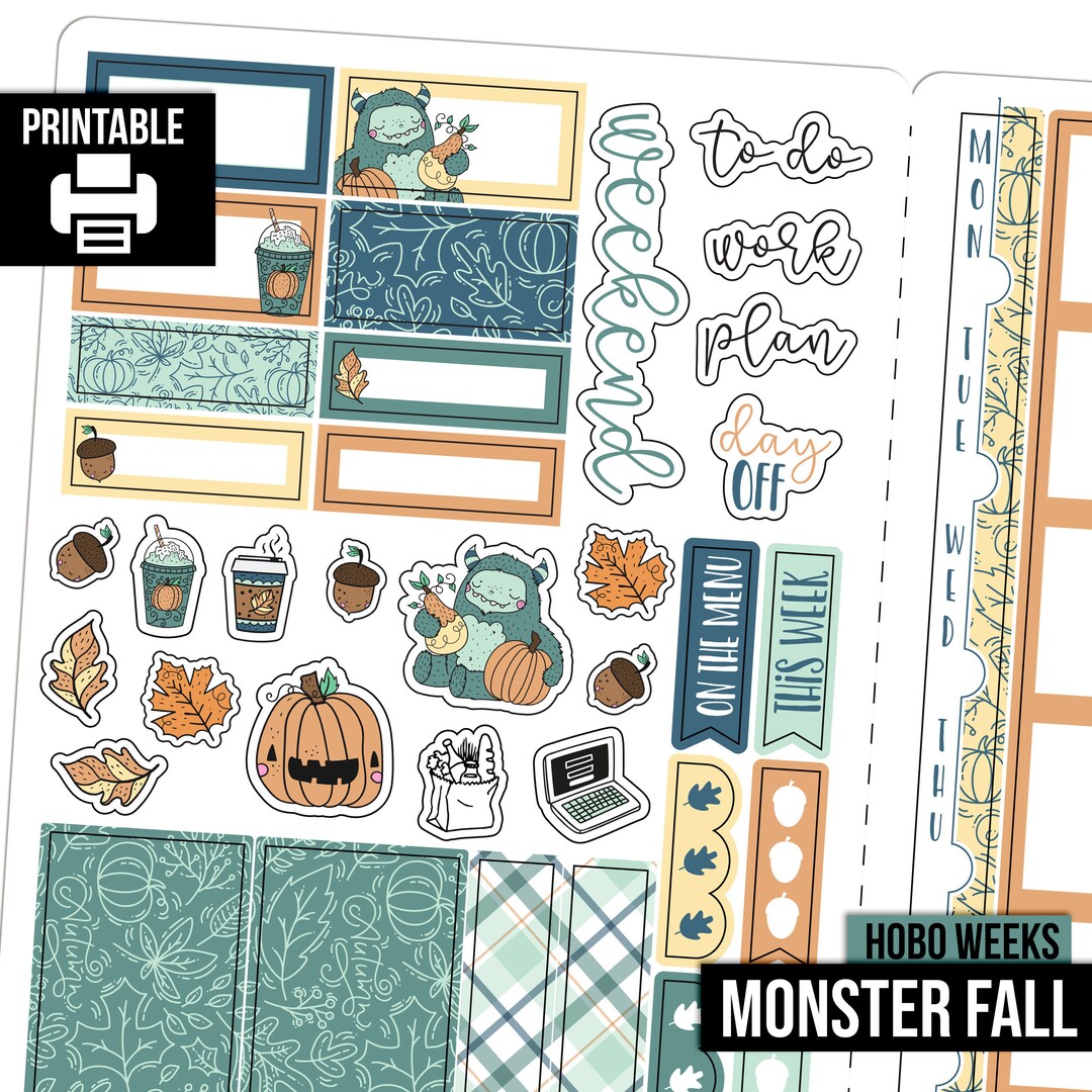 PRINTABLE Monster Fall Hobonichi Weeks Weekly Planner Sticker Kit - Etsy