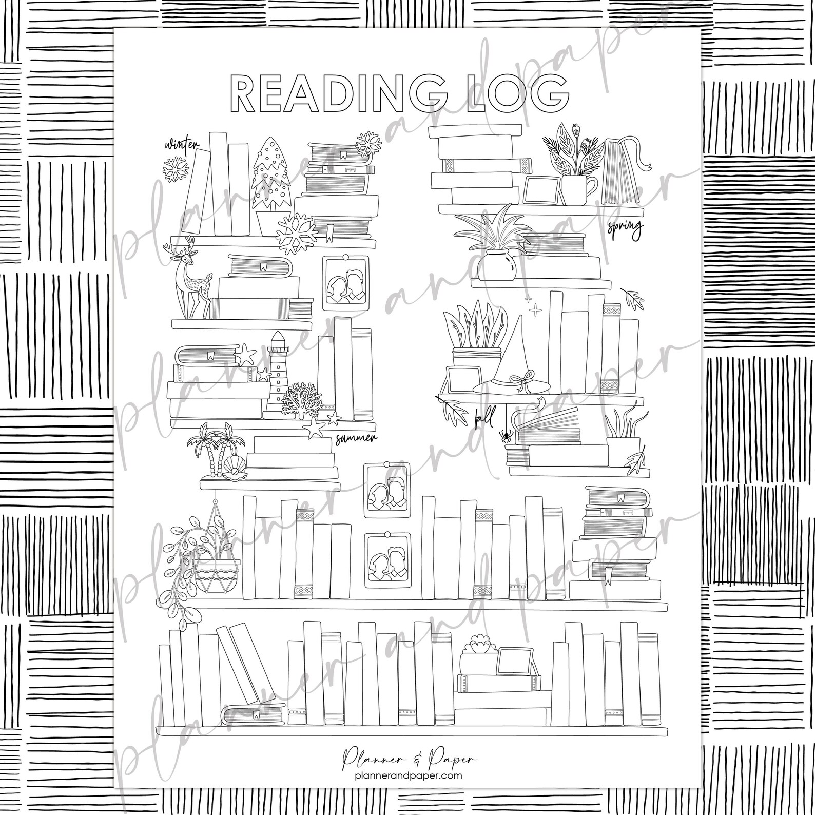 PRINTABLE Reading Log Book Shelf Book Spine Full Page Etsy