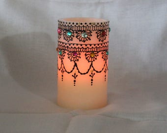 Henna Painted Candle - Custom decorative LED candles for gifts