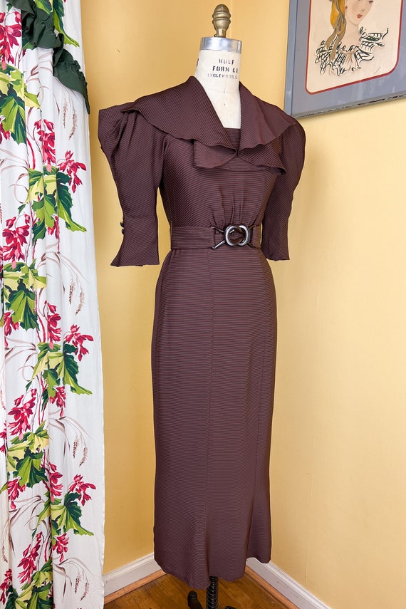 vintage 1930s dress // designer EISENBERG brown +… - image 3