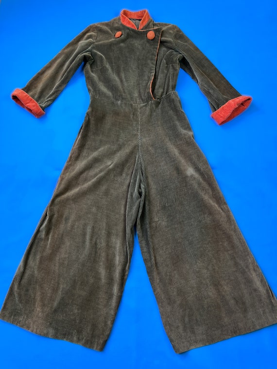 vintage 1930s jumpsuit // wide wale corduroy colo… - image 5