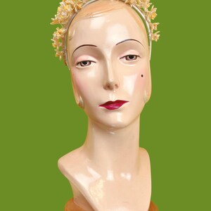vintage 1920s bridal crown // tall face-framing halo pearly wax flower 20s wedding headdress image 4