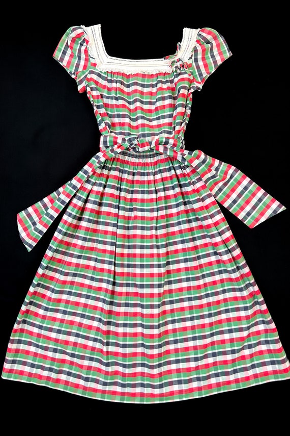 vintage 1940s dress // green, red, black + white … - image 2