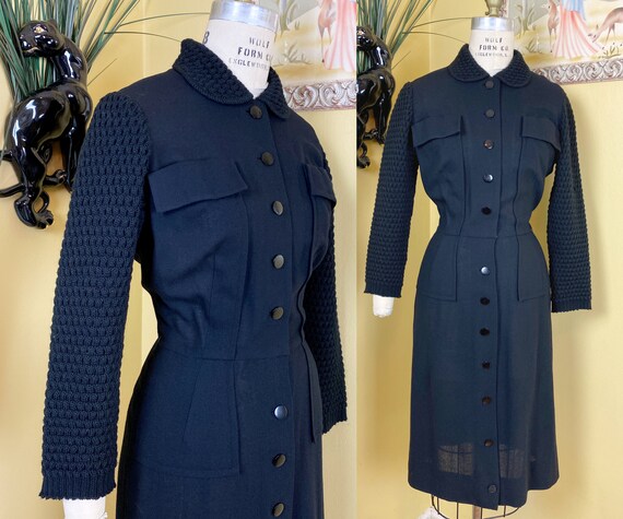 vintage 1940s dress // unusual + rare black wool c