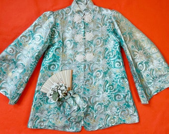 vintage 1940s loungewear jacket // sparkling lamé Chinese dragons 40s jacket + matching purse // post-war souvenir, unworn + pristine