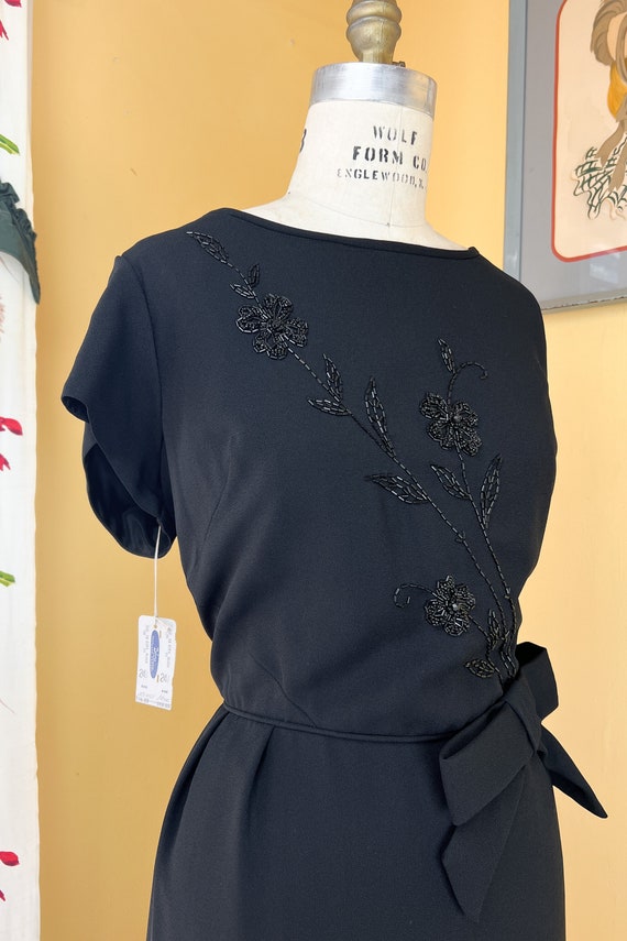 vintage 1960s dress // beaded floral bodice black… - image 7
