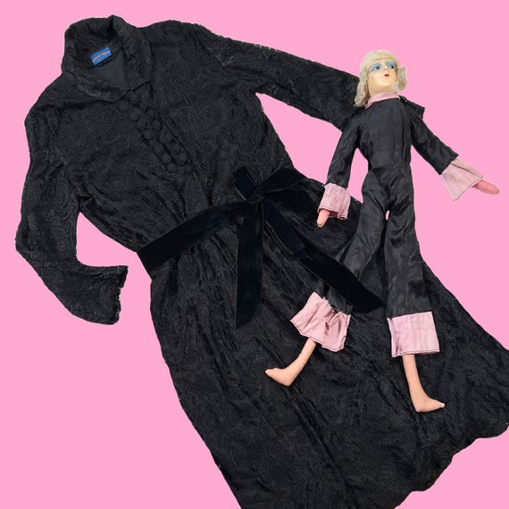 Antique 1910s Dress // Glossy Black Silk Filet Lace 19teens 20s  