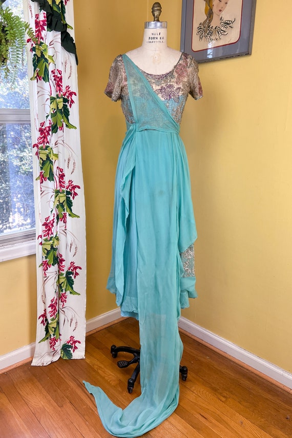 vintage edwardian gown // aqua silk chiffon + flo… - image 2