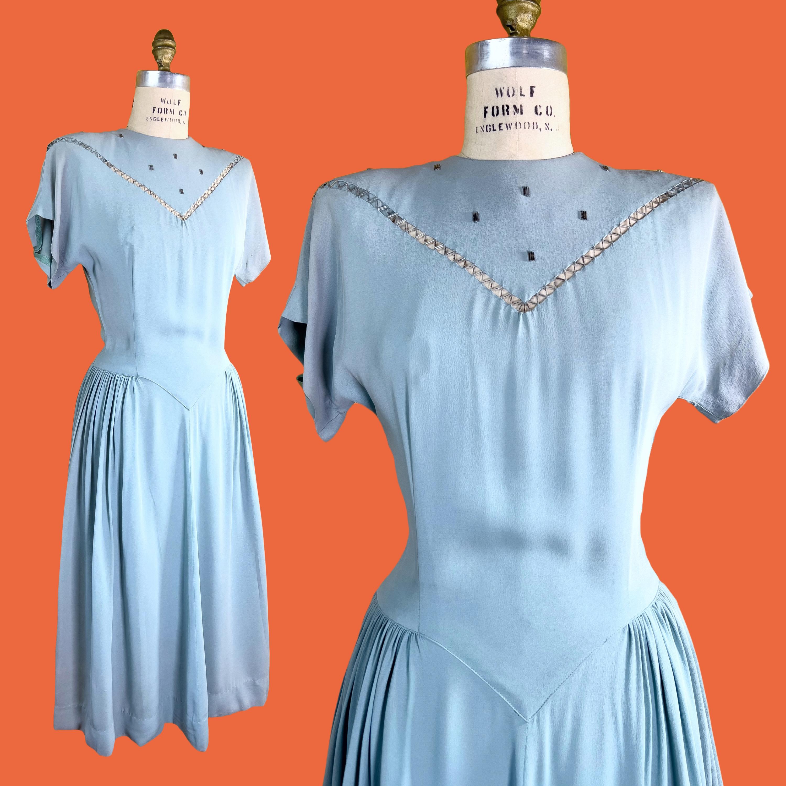 Vintage Beaded Blue Dress - Etsy 