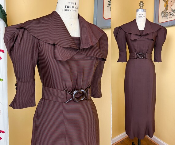 vintage 1930s dress // designer EISENBERG brown +… - image 1