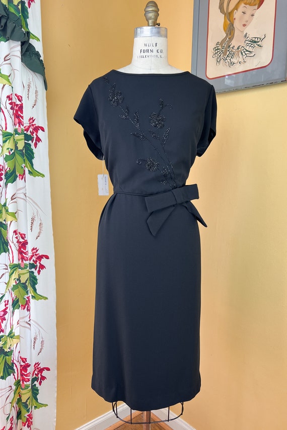 vintage 1960s dress // beaded floral bodice black… - image 6