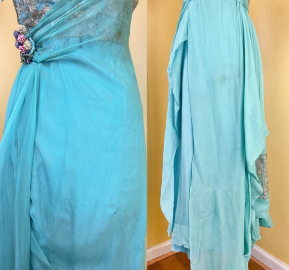 vintage edwardian gown // aqua silk chiffon + flo… - image 10