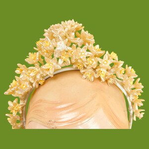 vintage 1920s bridal crown // tall face-framing halo pearly wax flower 20s wedding headdress image 6