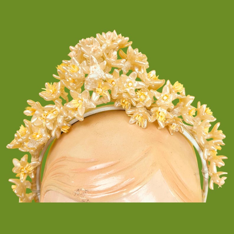 vintage 1920s bridal crown // tall face-framing halo pearly wax flower 20s wedding headdress image 6