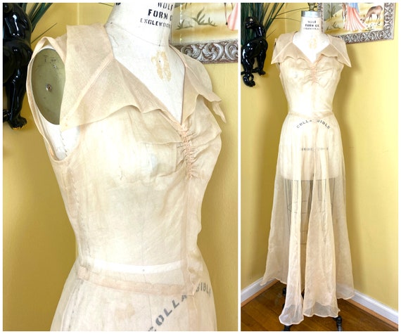 vintage 1930s dress // sheer peach silk organdy 30